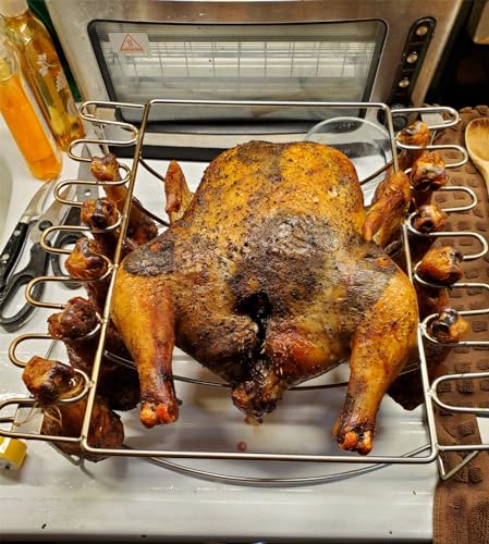 Image of SafBbcue Thanksgiving 3 in 1 Grill Rib Racks & Chicken Leg Holder, Smoker Accessories Rack Holds 1 Whole Chicken, 12 Slots Chicken Leg, 6 Large Ribs Turkey Rack Chicken Leg Rack for Thanksgiving