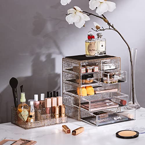 Sorbus Clear Cosmetic Makeup Organizer - Make Up & Jewelry Storage, Case & Display - Spacious Design - Great Holder For Dresser, Bathroom, Vanity & Countertop (3 Large, 4 Small Drawers) [Glitter] #TOP2