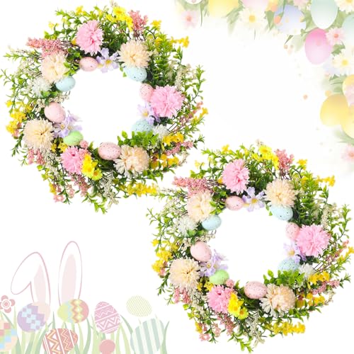 Sosation 2 Pcs 16inch Easter Wreath Decorations for Front Door