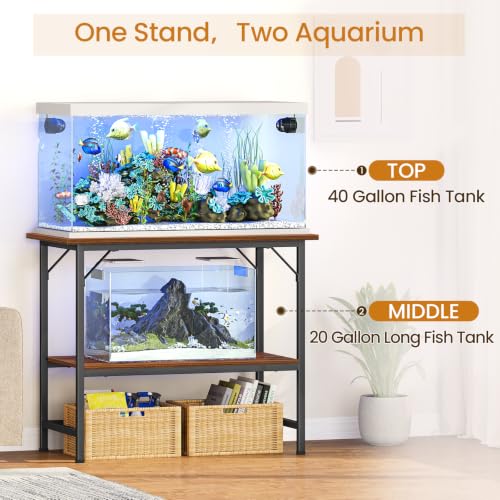 Image of Snughome 40 Gallon Fish Tank Stand, Heavy Duty Metal Aquarium Stand with Storage Shelves, 660LBS Capacity Double Aquarium Stand Holds 20-40 Gallon, Reptile Terrarium Stand for Home Office