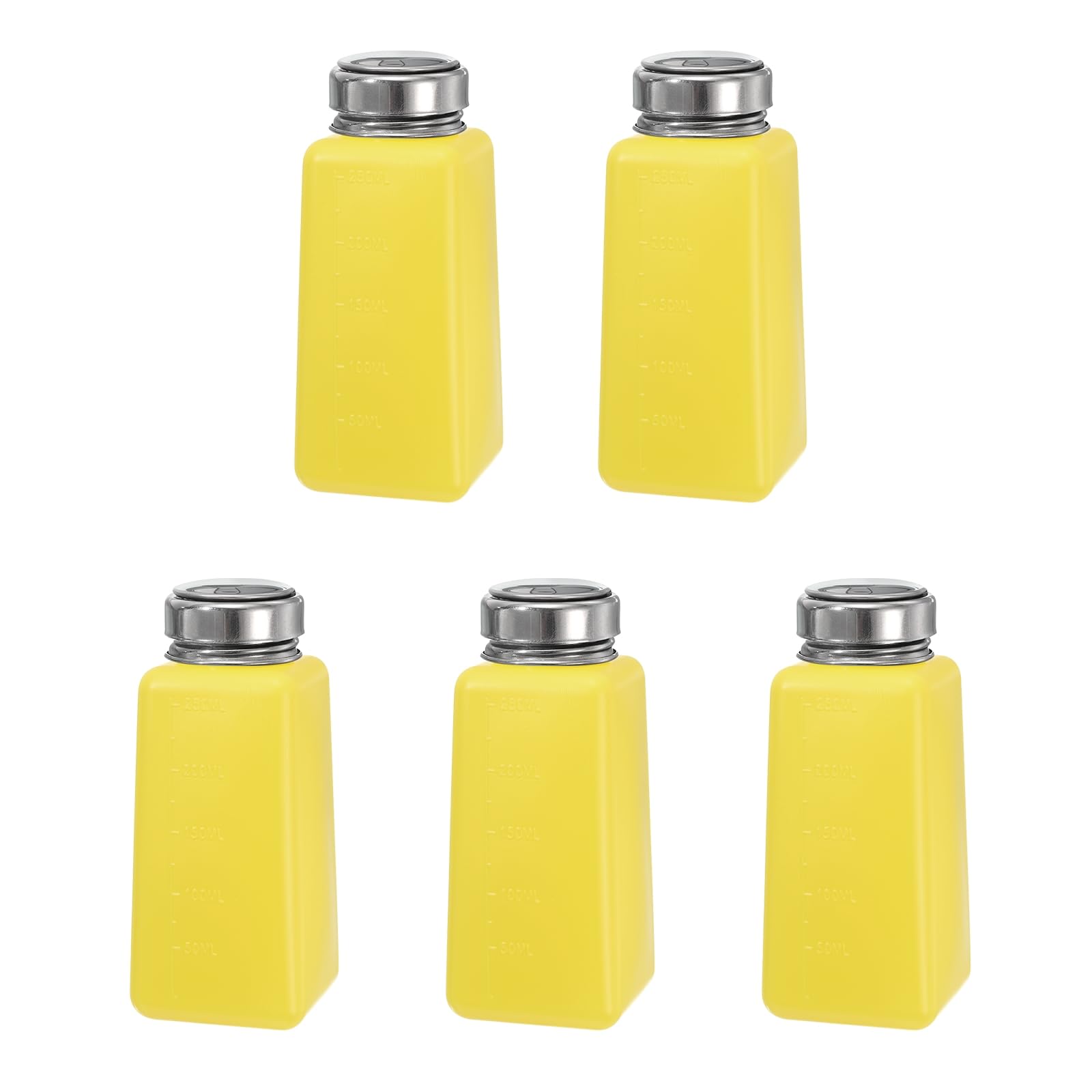 MECCANIXITY Solvent Alcohol Dispenser 250ml/8.5oz Yellow Push Down Liquid Dispenser Pump for Acetone Cleanser Polish Remover Makeup 5Pcs