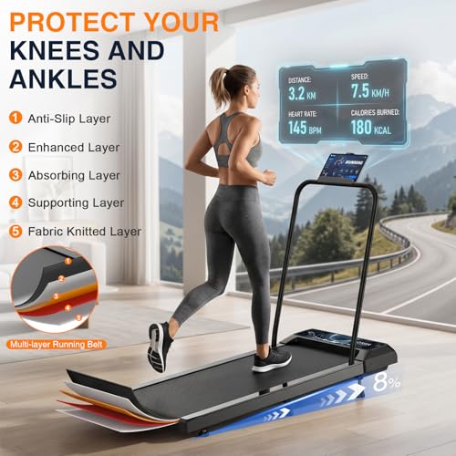 Image of Walking Treadmill Pad with 0-5-8% Incline, 2.5HP | Compact Treadmill,Perfect for Running, Walking & Under-Desk Use,Quiet Operation for Home or Office