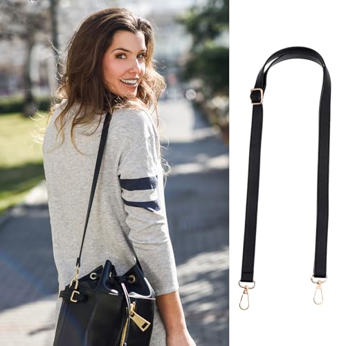 Image of Xthrotsenk Leather Shoulder Strap Purse Strap Replacement Black Crossbody Shoulder Straps Adjustable Leather Belt for Purse Handbags Crossbody Bag