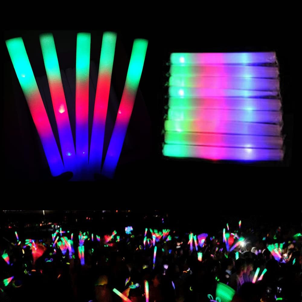 100 LED Foam Sticks, Axonl Glow Sticks PCS Batons Flashing for Party, Wedding, Halloween, Concert, Raves, Bulk Party Supplies (AXLFS0001)