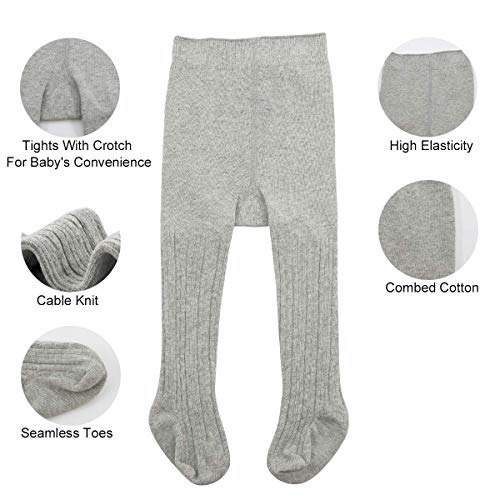 Century Star Baby Tights For Girls Soft Cotton Infant Leggings Toddler Solid Knit Socks Warm Stockings Newborn Pants 2-White Gray 1-2 Year2