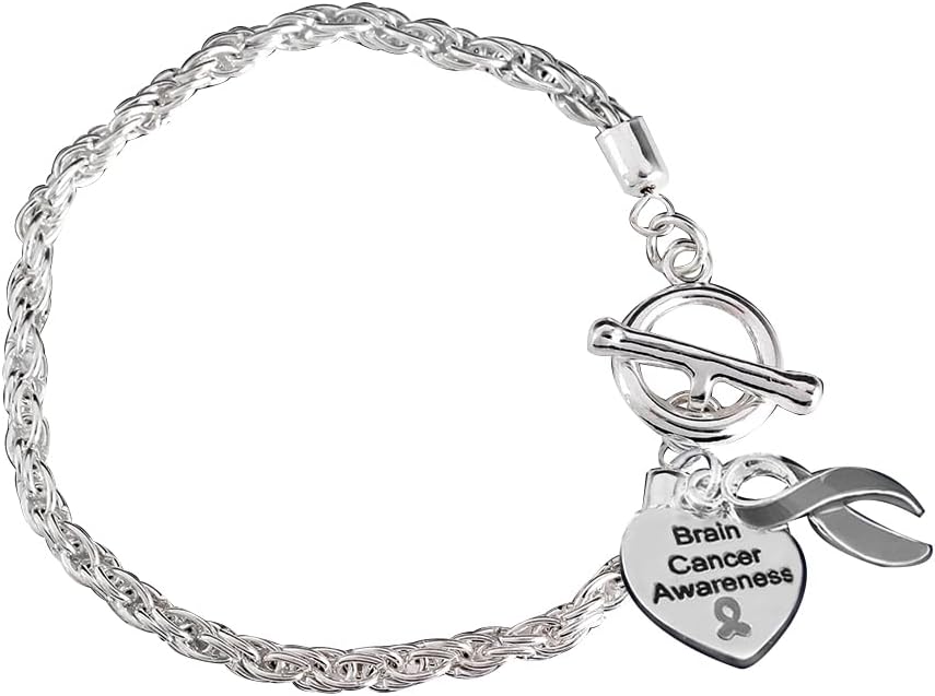 Fundraising For A Cause 12 Pack Brain Cancer Gray Ribbon Rope Bracelets Individually Bagged