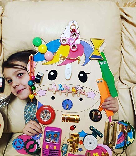Unicorn Busy board Sound 18 x 21 in. Toddler and Baby toy Activity Sensory board Playroom toy Baby shower gift Early years ideas Montessori