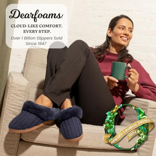 Image of Dearfoams Women's Memory Foam Cozy Soft House Slippers Gifts for Women Hannah Knit Clog House Shoes
