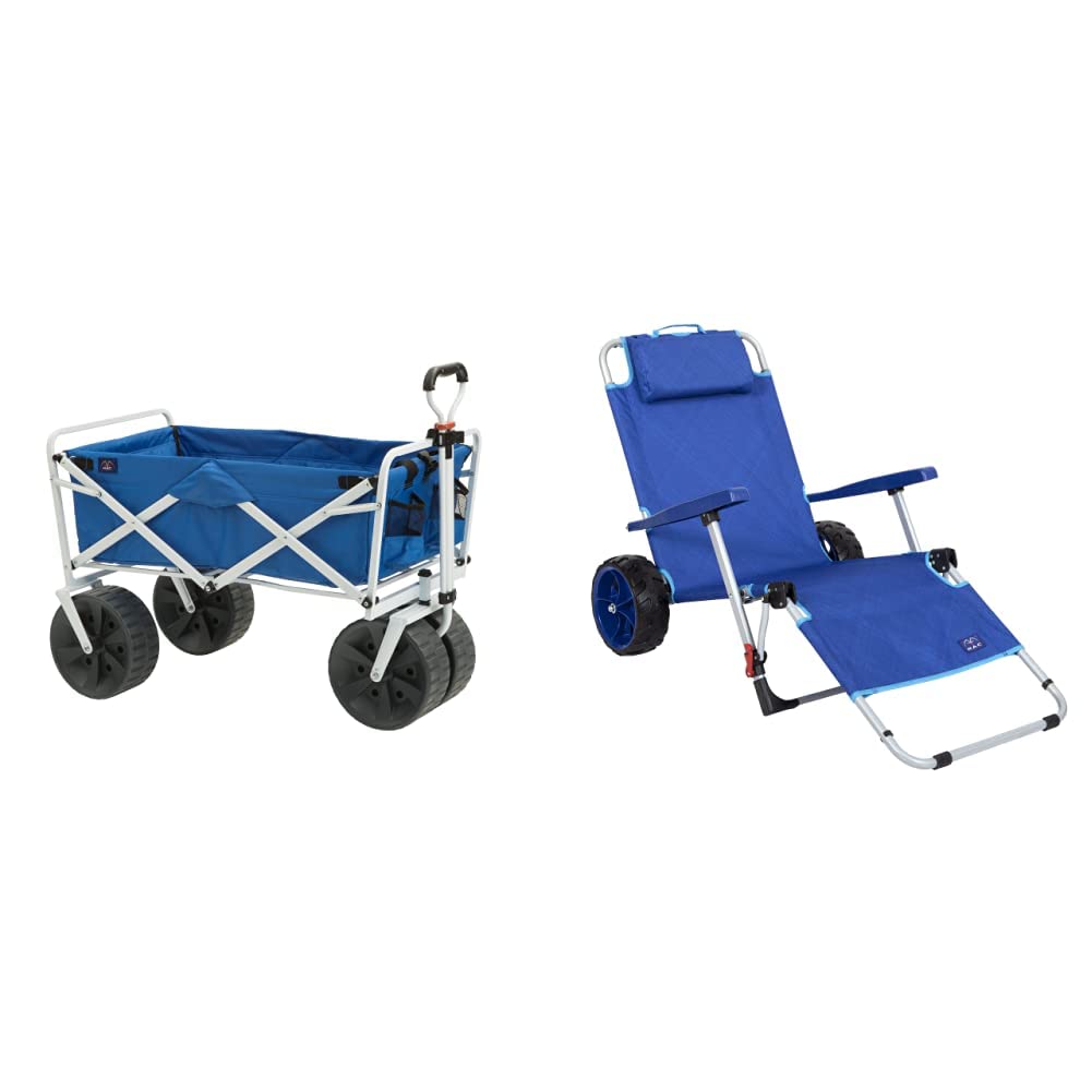 Buy Mac Sports Heavy Duty Collapsible Folding All Terrain Utility Beach Wagon Cart, Blue/White