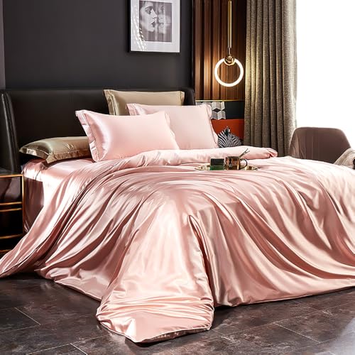 Covebett Satin Bettwäsche 140x200 Rosa Uni Glatt Luxus Seide Aesthetic Seidenbettwäsche Set Mädchen Einfarbig Glänzend Glanzsatin Microfaser...