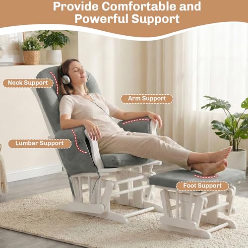 Image of 5PCS Suede Glider Rocker Replacement Cushions with 29.5 inch High Backrest & Side Pockets, Thickened Soft Glider Rocking Chair Cushions with Ottoman Cushion for Indoor Nursery Rocking Chair, Grey