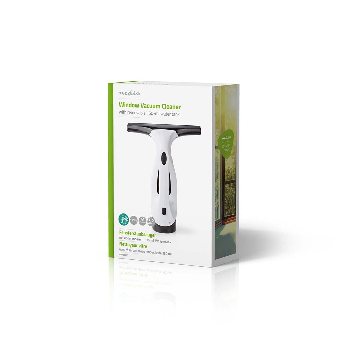NEDIS Fenster Staubsauger | 20 W | Kapazität Schmutzwassertank: 200 ml | Abnehmbarer Schmutzwassertank | Schwarz/Weiss 1.20 m Schwarz/Weiss