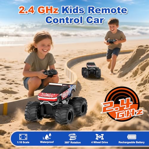 Remote Control Car, Amphibious Monster Truck Toys for Boys RC Cars, 2.4 GHz Waterproof RC Trucks, 1:18 4WD All Terrain Off-Road Pickup, Cool Christmas Birthday Ideas Gifts for Kids 6+ Year Old - Image 4