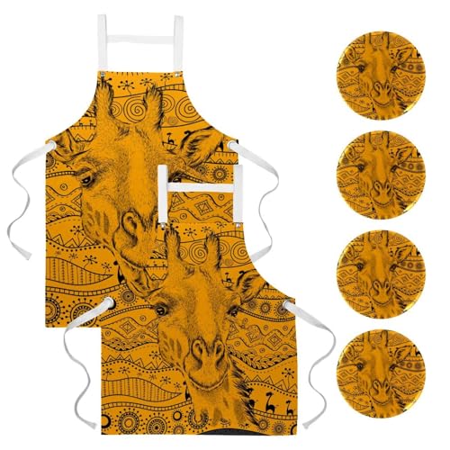 Tablier de cuisine ajustable style girafe africaine pour le nettoyage