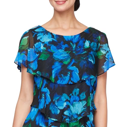 Image of S.L. Fashions Women's Short Sleeve Floral Tiered Chiffon Cocktail Spring /Summer Dress, Wedding Guest Dress