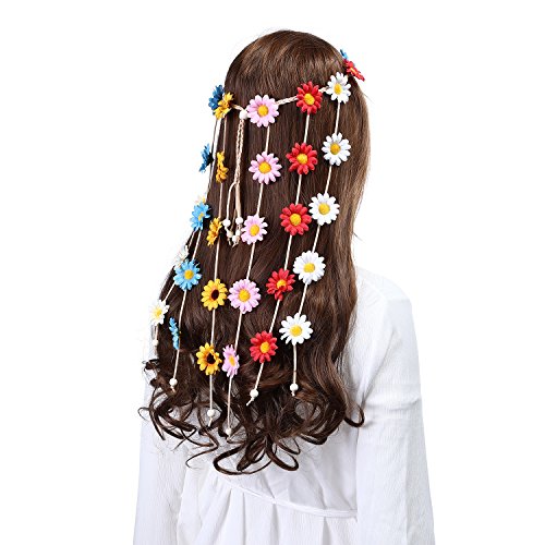image for AWAYTR Flower Hippie Headband Floral Crown Behemain Sunflowers Beads A