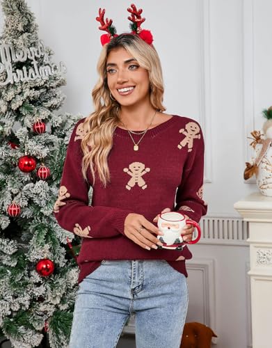 Image of Womens Cute Heart Sweater Crew Neck Long Sleeve Pullover Valentines Sweater