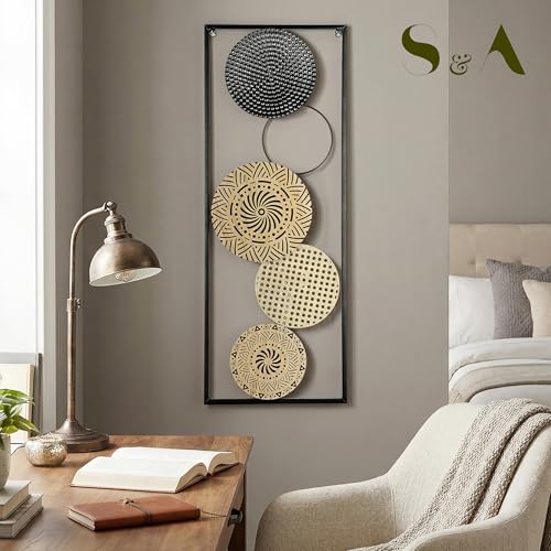 Image of S & A Modern Mandala Metal Wall Art for Home Decor, 80 cm Large Decorative Wall Panel with Wood & Metal Circles for Living Room, Bedroom, Hallway & Office Wall Decor