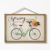 Eternhome Spring Decorations for Home Hello Spring Sign Wooden Welcome Door Signs Bicycle Floral Hanging Porch Decor Hanger Farmhouse Flower Wall Plaque Front Door