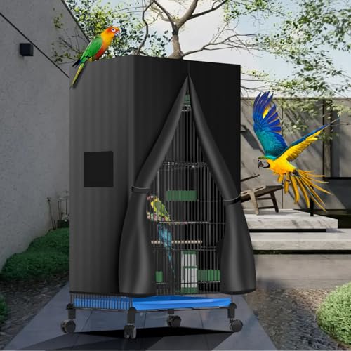 Image of Bird Cage Cover, 600D Bird Cage Covers for Night Heavy Duty & Waterproof, Breathable Black-Out Birdcage Cover Accessory for Parakeet, Parrot, Cockatiel, Finches (19x18x40 Inch)