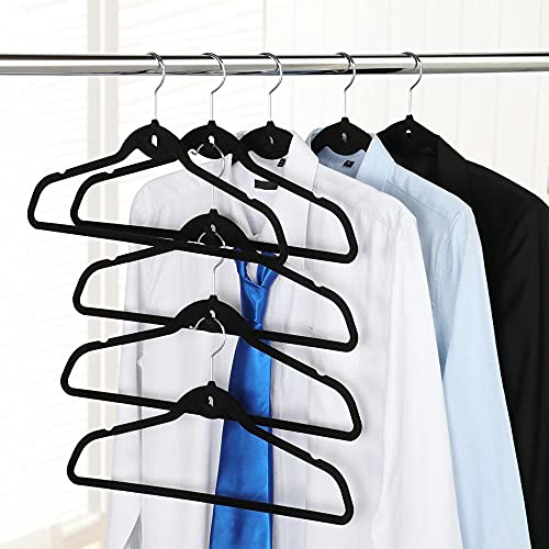 Yaheetech YT-00075256 100 Pack Non Slip Cascading Velvet Hangers - Standard Hangers Felt Suit Clothes Hangers Space Saving 360° Swivel Hook Black thumb #1