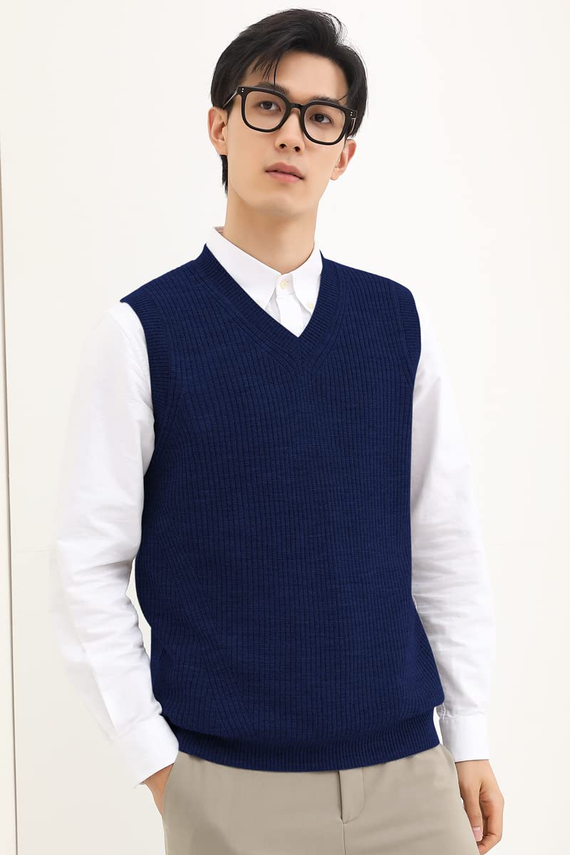 ZHILI Fs Pull en tricot sans manches à col en V pour homme Uni Coupe ample, Classique Tricots Débardeur