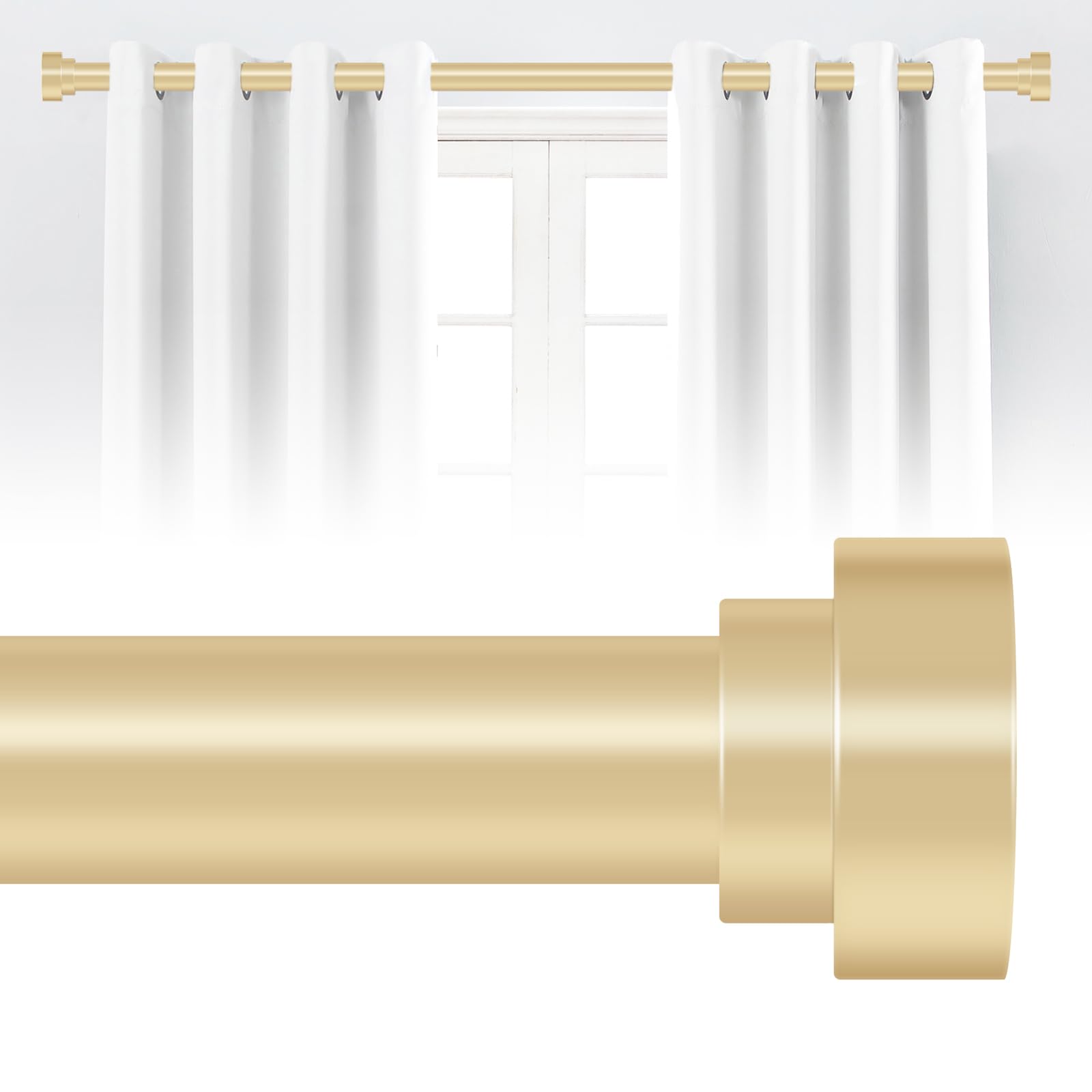 HEI! DEAR Gold Curtain Rods for Windows 18 to 60 Inch(1.5-5ft),1 Inch Heavy Duty Curtain Rods,Adjustable Curtain Rod,Modern Decorative Drapery Rods,Telescoping Window Curtains Rod 18-60",Brass Gold