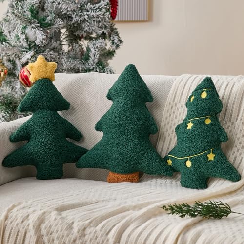 Image of Allorry Christmas Pillows Set of 2 Green Christmas Tree Lanterns Shaped Soft Plush Christmas Decor Pillow for Party Xmas Winter Holiday Home Sofa Cushion Cases WL-006I