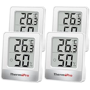 ThermoPro TP49W-4 Digitale mini-thermo-hygrometer, thermometer, kamerthermometer, 4 stuks, voor binnen en buiten, met smiley-indicator