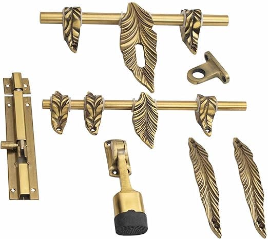 Vreni Leaf Design Single & Double Door Set | Elegant Hardware Kit for Home and Office Doors, Brass Antique Finish-image-19