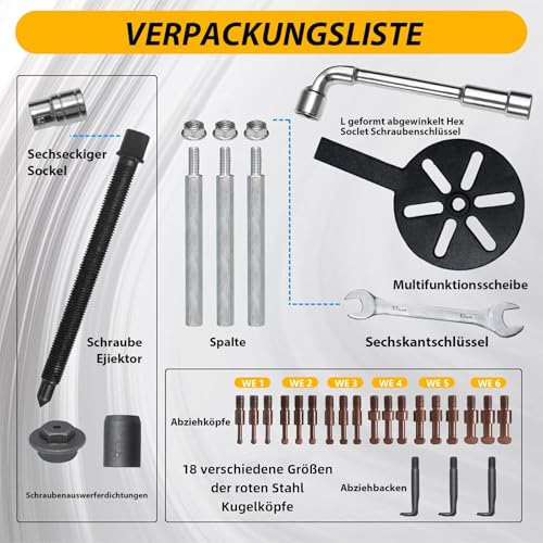 Magicbox 37-in-1 Lagerabzieher-Set innen und außen mit 3-Backen-Hakenabzieher und L-Schlüssel, Innenlager Abzieher für 6000er, 6200er und 6300er Serien, Kfz-Werkstätten oder industriellen Umgebungen