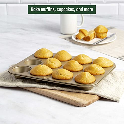 Goodful Nonstick Muffin Pan Set, Heavy Duty Carbon Steel With Quick Release Coating, Made Without Pfoa, Dishwasher Safe, 2-Pack Bakeware Set, 12-Cup, Champagne Gold #TOP2