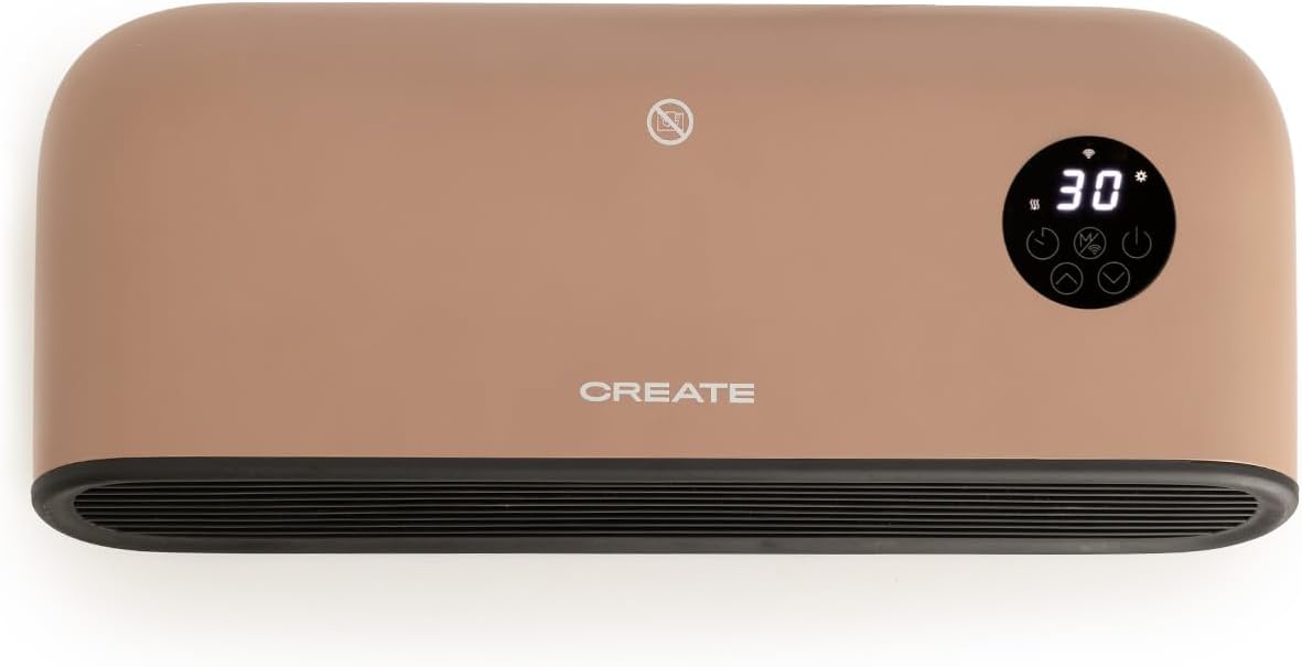 CREATE /WARM WALL PRO/Calefactor de pared o suelo con Mocha WiFi/Control App, hasta 20 m2, detección de ventanas abiertas, interruptor antivuelco, 3 modos, pantalla LCD, 2000W