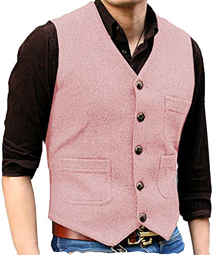 Ceehuteey Formal Men's Vests Slim Fit Soft Wool Tweed Herringbone Business Suit Vest Waistcoat for Wedding Groomsmen