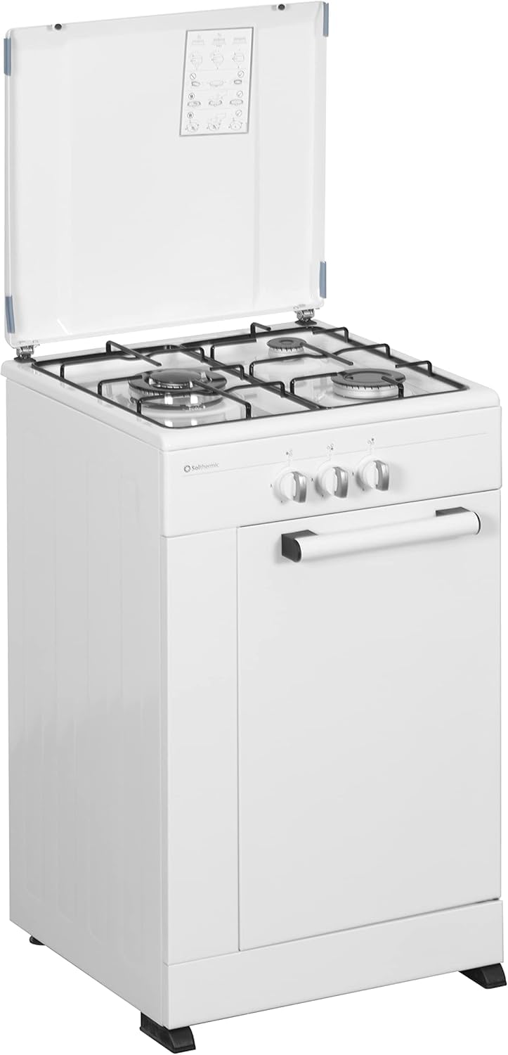 SOLTHERMIC COMBO PACK COCINA GAS PORTABOMBONA 3 FUEGOS BLANCA 50X50 + CAMPANA 60 BLANCA / 50 CM/GRAN CAPACIDAD EXTRACCION/ALTA GAMA