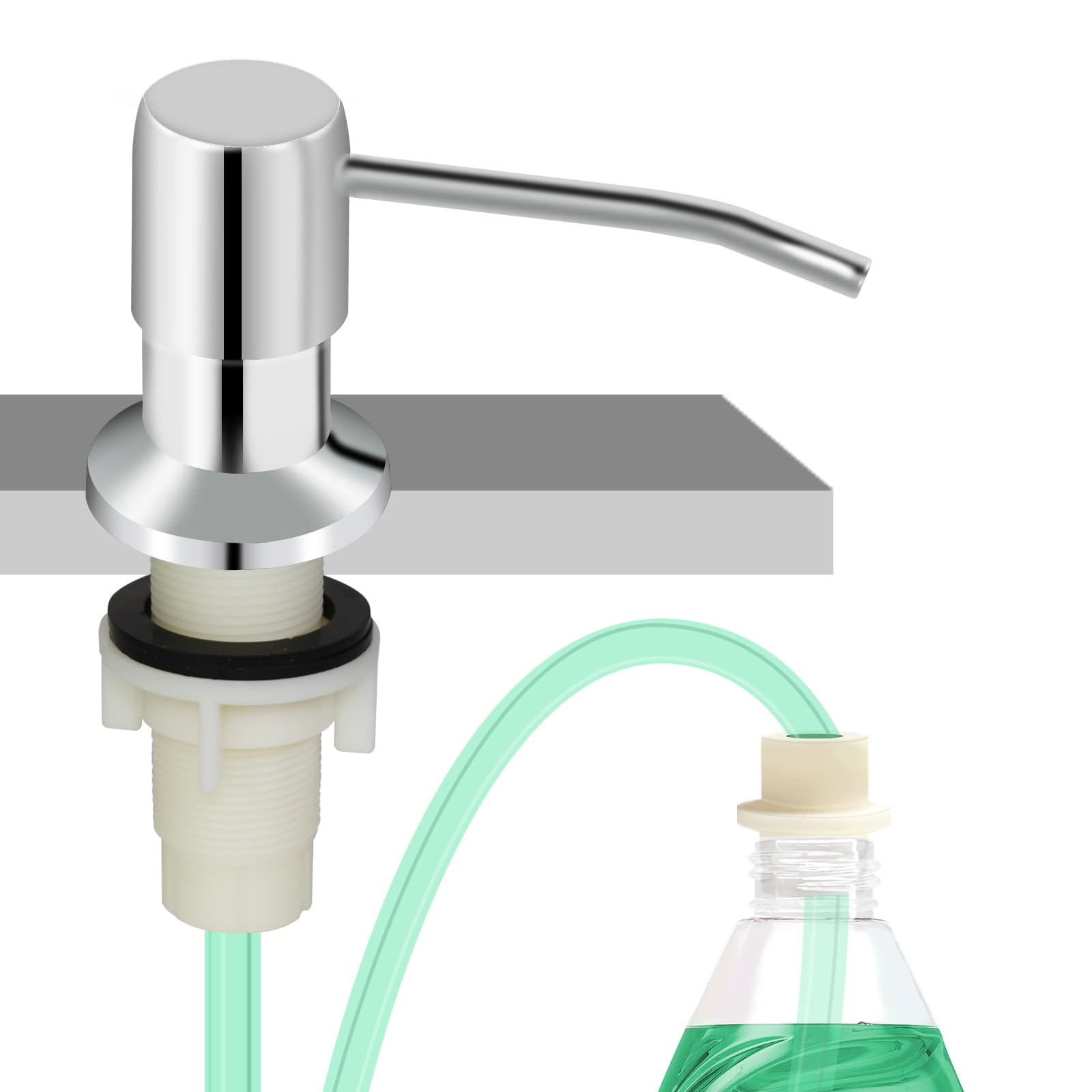 OHiHi Soap Dispenser for Kitchen Sink, Built in Sink Soap Dispenser, Countertop Soap Dispenser Pump with 47" Extension Tube kit, No Need to Fill Little Bottle Again, Chrome