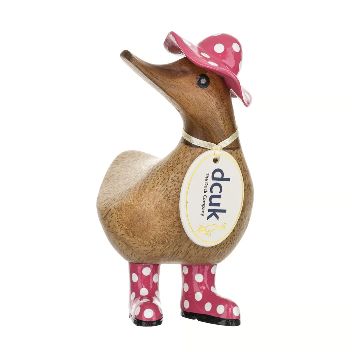 DCUK Spotty Welly and Hat Wooden Ducky - Pink