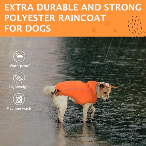 Vejaoo Regenmantel Hund Wasserdicht, Reflektierend Regenjacke mit Kapuze für Hund, Verstellbare Winddicht Regenjacken für Kleine Mittelgroße Groß Hunde Spaziergäng XZ015(Orange,M)
