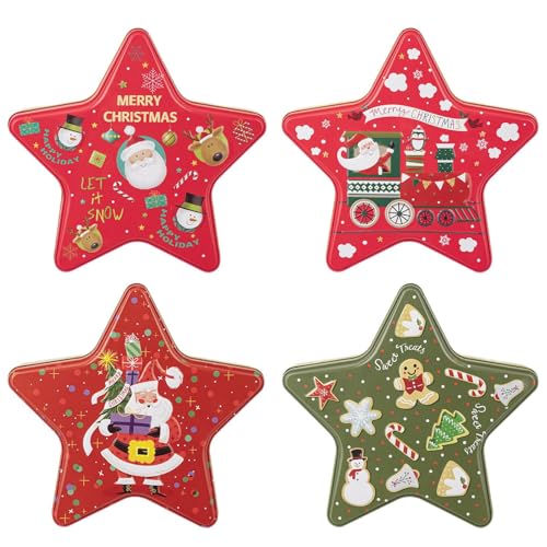 Genérico Latas Para Galletas Con Tapas, 4 Piezas Botes De Almacenamiento En Forma De Pentagrama, Grandes Cajas De Dulces Navideños, Para Chocolates Caramelos Alimentos Año Nuevo Halloween Fiestas