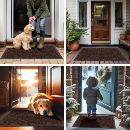 Image of Smiry Welcome Door Mat Outside Entrance, Heavy Duty Trap Dirt and Moisture Easy Clean Low Profile Patio Porch Indoor Outdoor Front Doormat for Entry, 47x32 Inch, Dark Brown