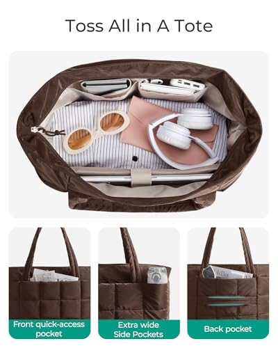 Image of BAGSMART Expandable Tote Bag for Women, Puffer Work Tote Handbag, Quilted Carry On Bag for Travel Gym