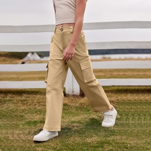 Teen Girls Baggy Parachute Pants Straight High Waist Wide Leg Cargo Trousers Kids Thin Fall Hiking Pants with Pockets4