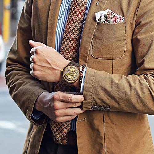 Image of IK COLOURING Men's Watches Luxury Mechanical Wooden Case Skeleton Lumious Automatic Self-Winding Lightweight Genuine Leather Bracelet /Wood Band Wrist Watch