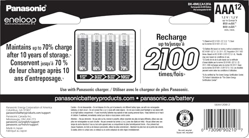 Eneloop Panasonic BK-4MCCA12FA AAA 2100 Cycle Ni-MH Pre-Charged Rechargeable Batteries, 12-Battery Pack image 2