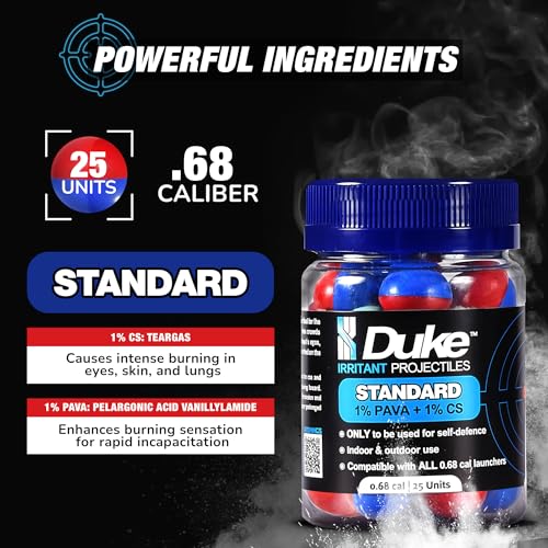 Image of Duke 68 Cal Pepper Ball Projectiles (1% PAVA + 1% CS) - Standard Irritant Projectiles, Non Lethal Pepper Gun Balls for Self Defense Weapons, Home Defense - Round, 3.2g - 3.4g
