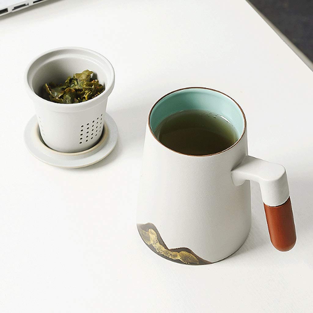 Kaffee-Becher Keramikbecher Tee Wasser Trennkapazität Becher mit Deckel mit Griff Kaffeetasse Wiederverwendbare und tragbare Teetasse (Color : Black)