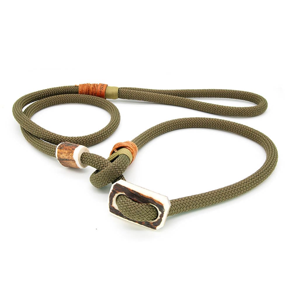 Retriever-Leine/Moxonleine Elegant-Style | handgefertigte Hundeleine aus Tau mit Halsbandfunktion & Horn-Stopper | 10mm – kraftvoll, stilvoll & komfortabel | Training, Alltag & Spaziergang
