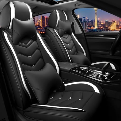 Image of CTDS Car Seat Covers for VW Tiguan 2009-2026, Stylish Sport Seat Cover, Premium Nappa Leather Car Seat Cover. Automobile Seat Covers Sets.(Luxury 2 Seats /Black White)