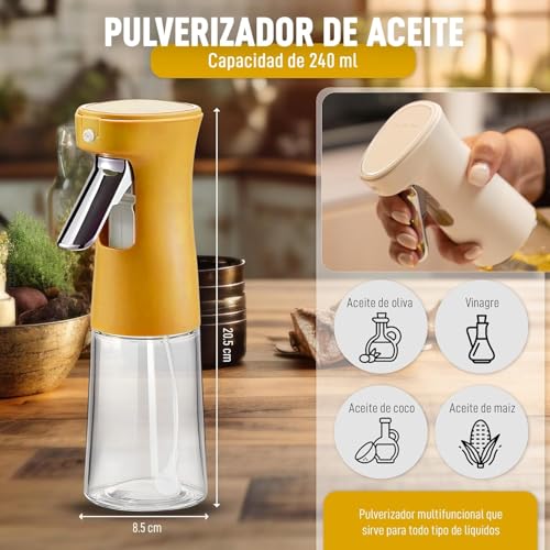 GüncelÇarşı 240ml Yağ Zeytinyağı Püskürtücü, Airfryer Sprey Şişesi, Cam Yağ Spreyi, Hava Fritözü için Yağlık, Barbekü, Salata, Pişirme, Izgara Mutfak Aletleri, Yağdanlık (SARI)