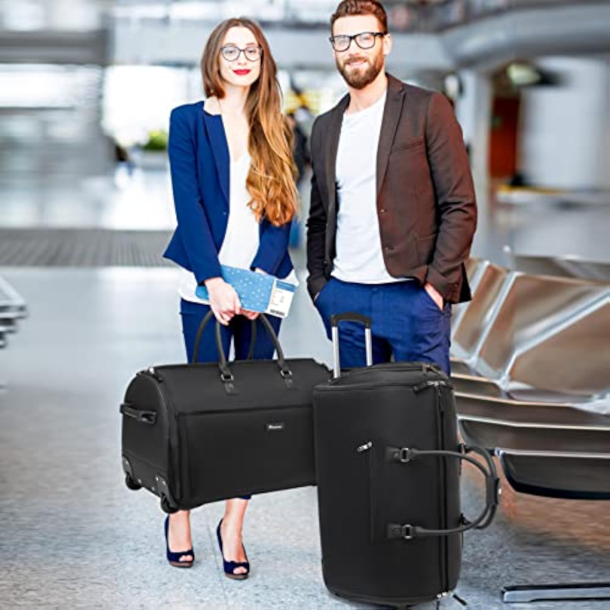 Rolling Garment Bag with Shoe Pouch for Travel